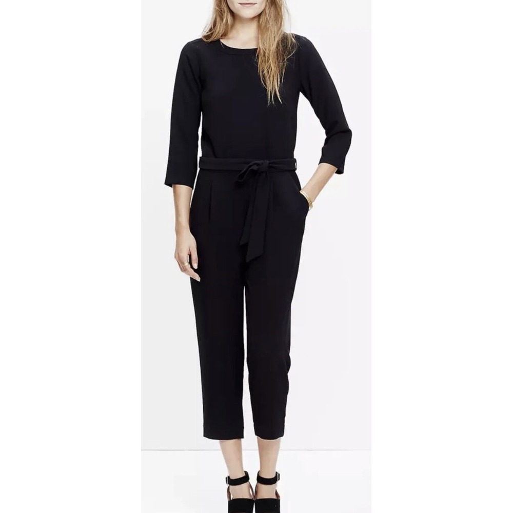 Madewell Sloan Crepe Jumpsuit Black Cropped No Belt L Large